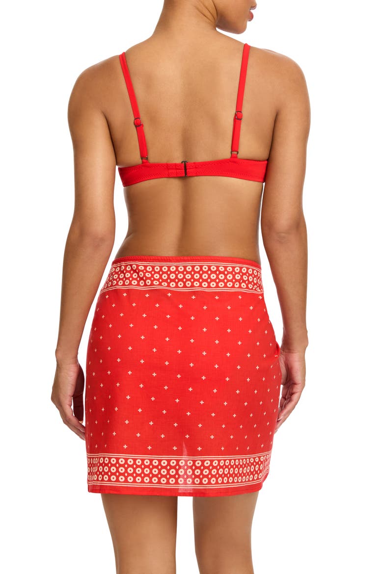 Juno Print Cotton Cover-Up Pareo, Alternate, color, FIERY RED