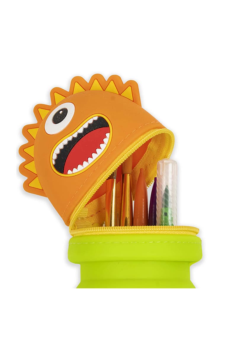 Retractable Pencil Case, Orange Monster Character, Alternate, color, Multicolored