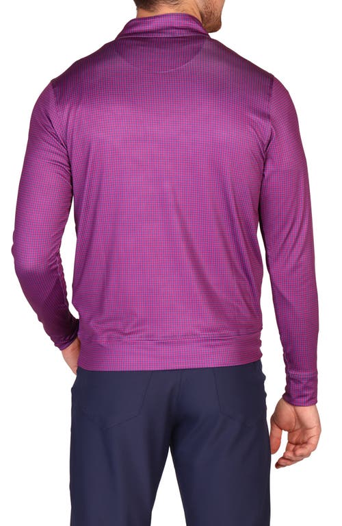 Tailorbyrd Mini Houndstooth Print Long Sleeve Performance Quarter Zip Polo In Purple