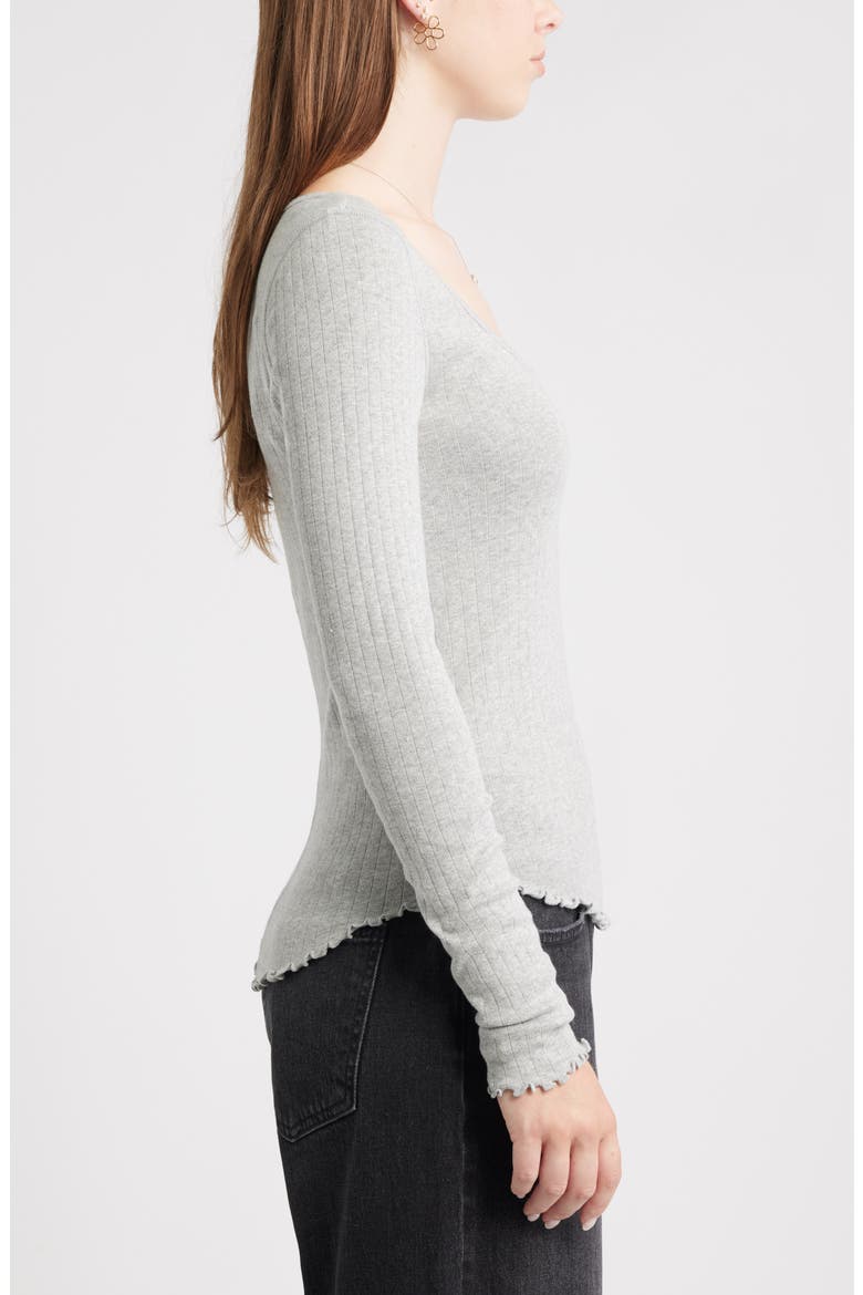 Cotton Blend Pointelle Henley Top, Alternate, color, GREY SOFT HEATHER