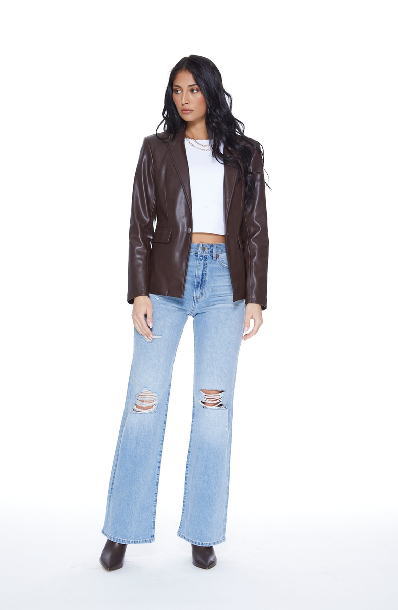 BLUE REVIVAL Helen Blazer in Chocolate UNreal Leather, Alternate, color, Chocolate