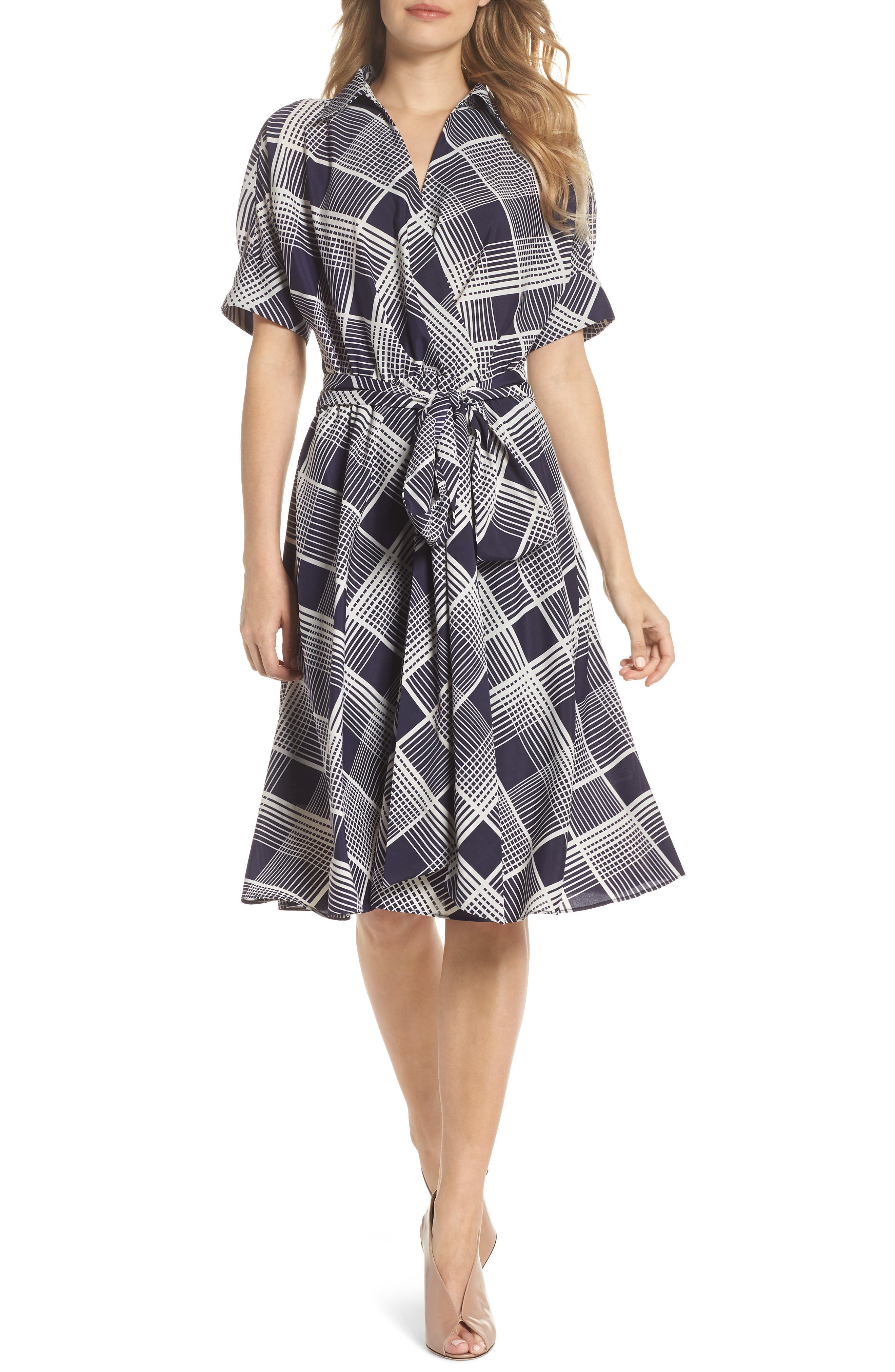 Eliza J Plaid Surplice Midi Dress