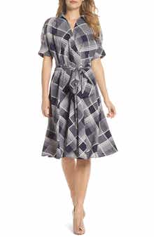 Plaid Surplice Midi Dress