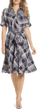 Eliza J Plaid Surplice Midi Dress