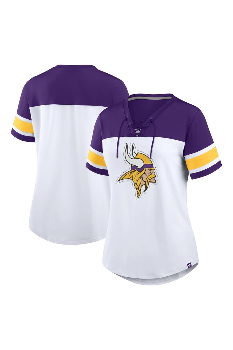 Women's Fanatics White/Purple Minnesota Vikings Athena Rhinestone Lace-Up V-Neck T-Shirt, Alternate, color, White