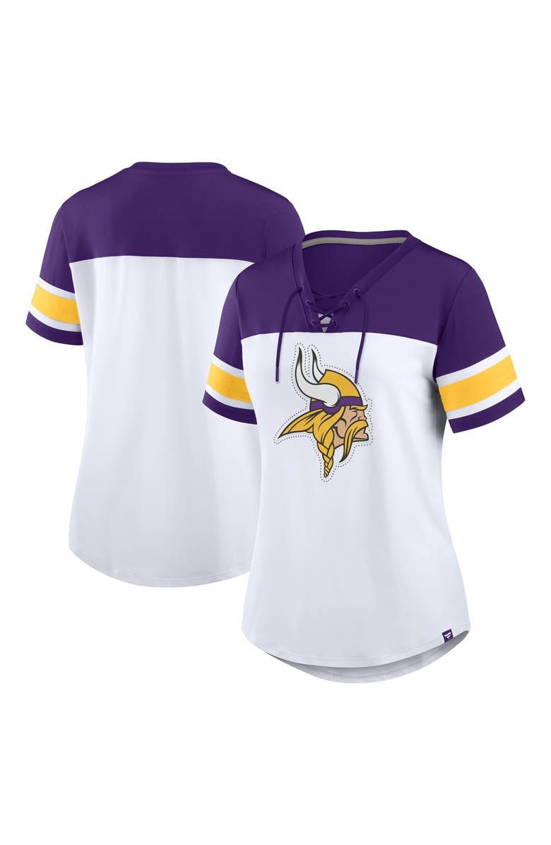 FANATICS Women's Fanatics White/Purple Minnesota Vikings Athena Rhinestone Lace-Up V-Neck T-Shirt, Alternate, color, White