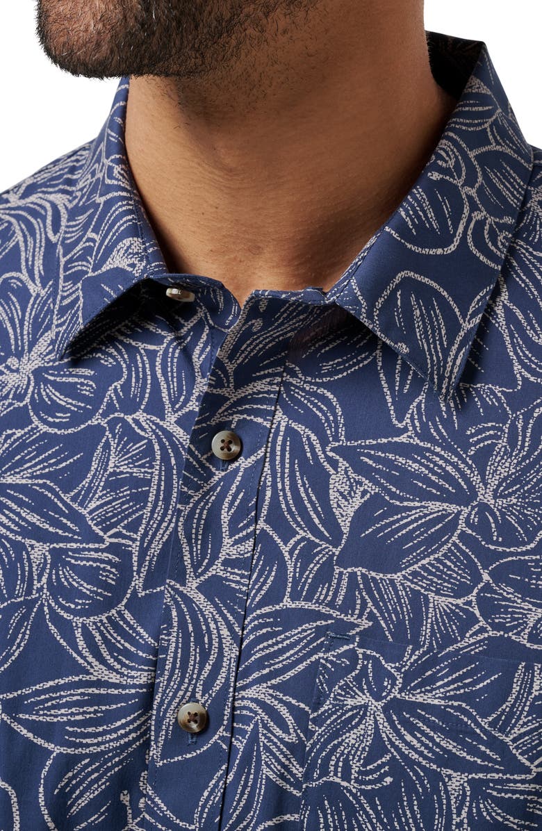 TravisMathew Sunset Sippin Floral Short Sleeve Button-Up Shirt, Alternate, color, Mood Indigo