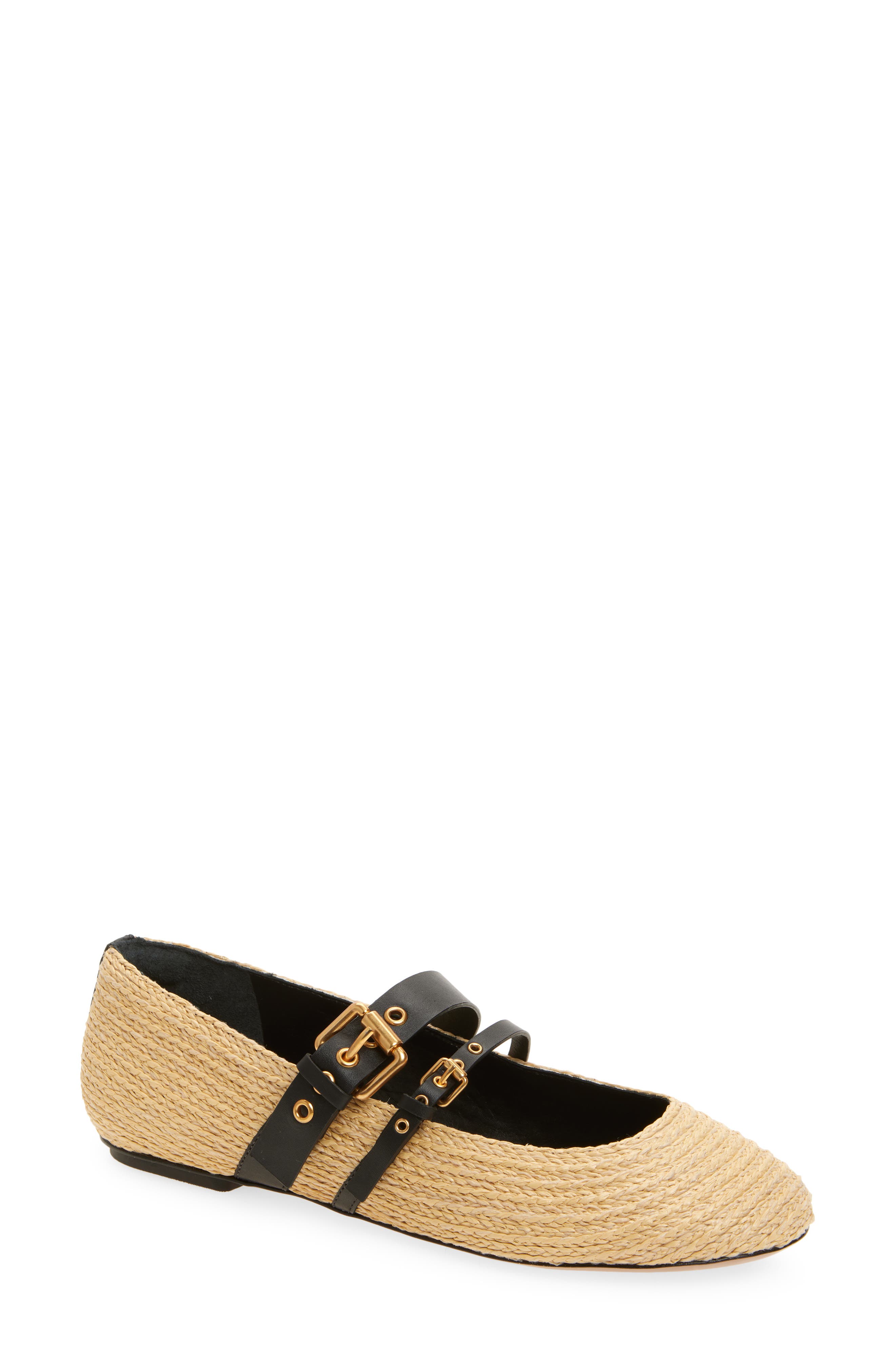 FARM Rio Raffia Ballet Flat, Main, color, Black And Natural