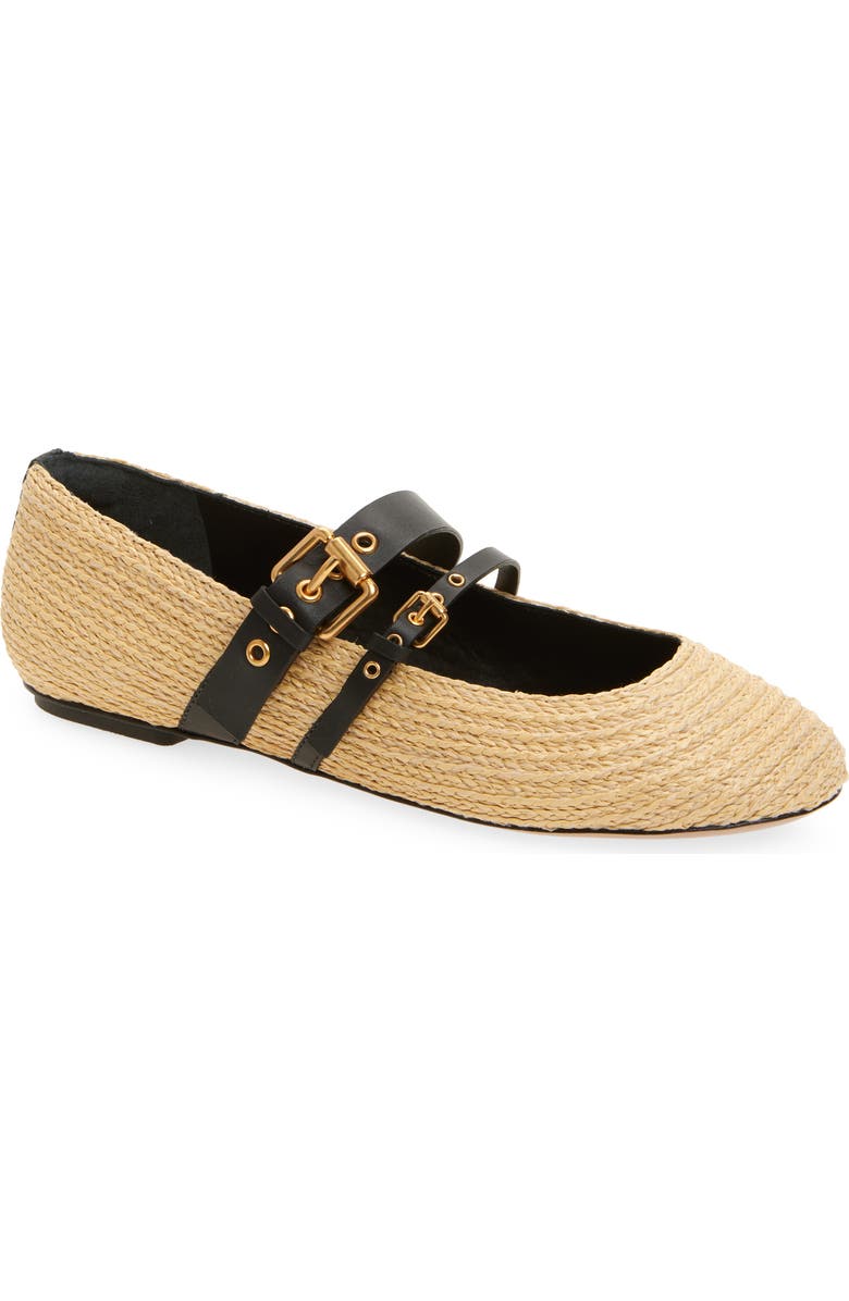FARM Rio Raffia Ballet Flat, Main, color, Black And Natural