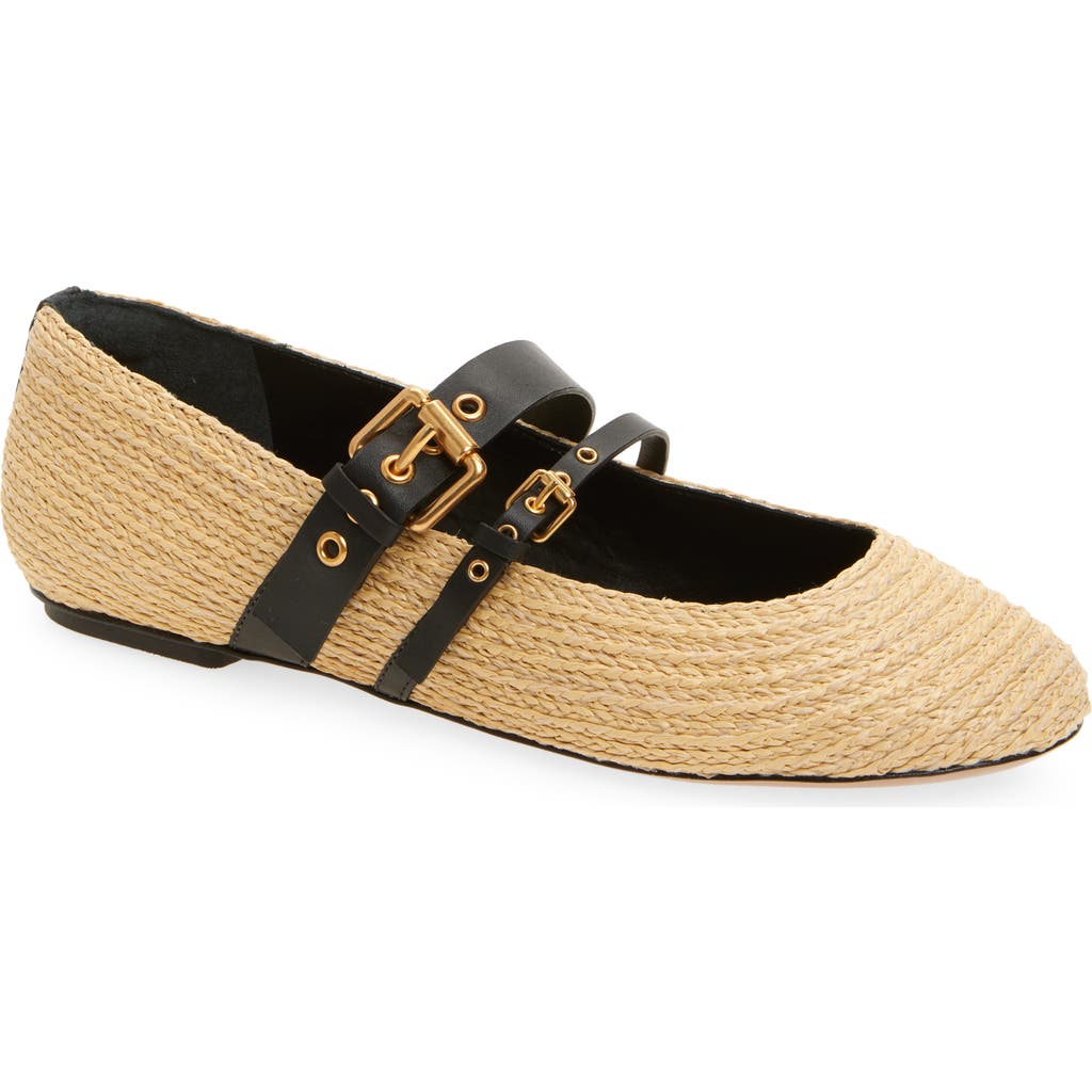 FARM Rio Raffia Ballet Flat in Black And Natural at Nordstrom, Size 11