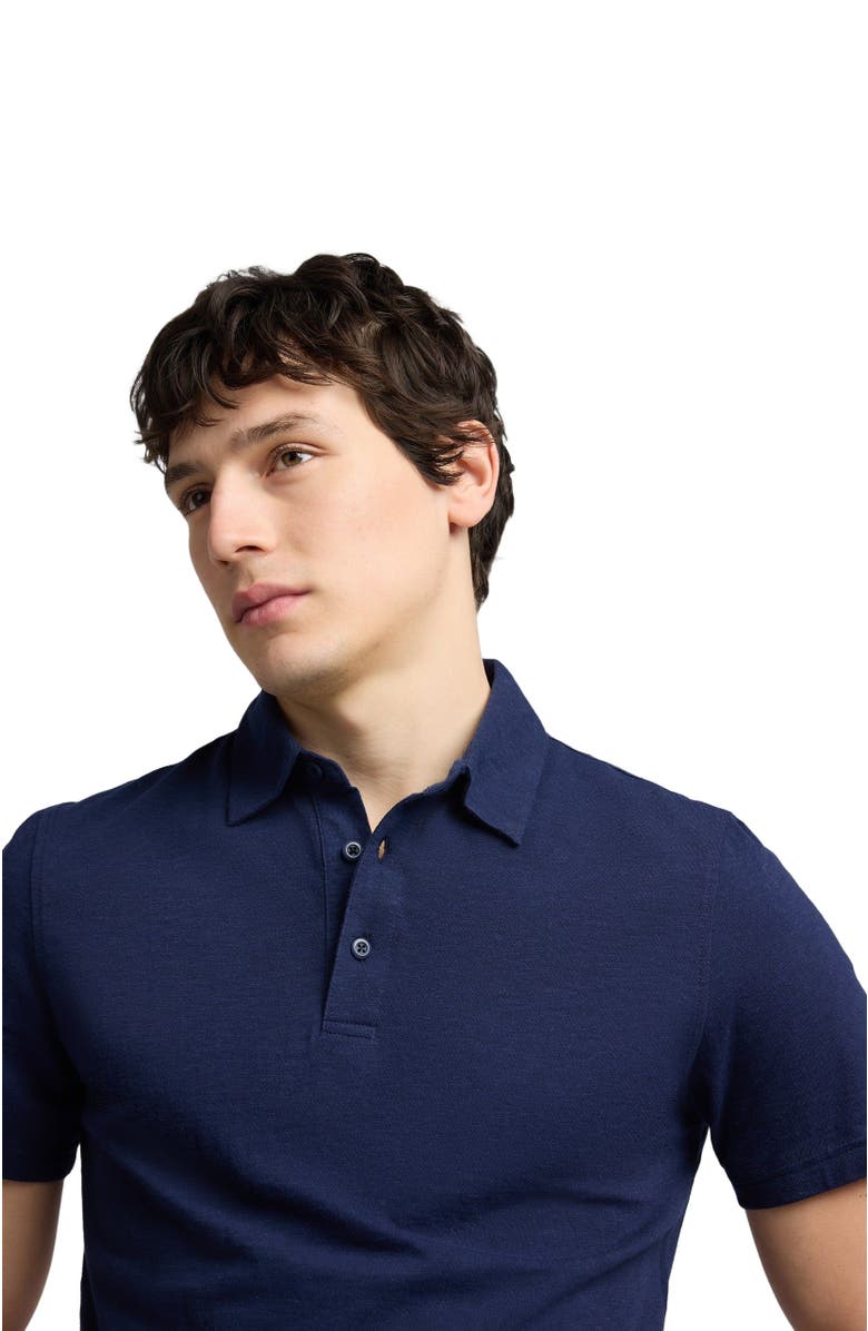 Onia Stretch Linen Jersey Short Sleeve Polo, Alternate, color, Midnight
