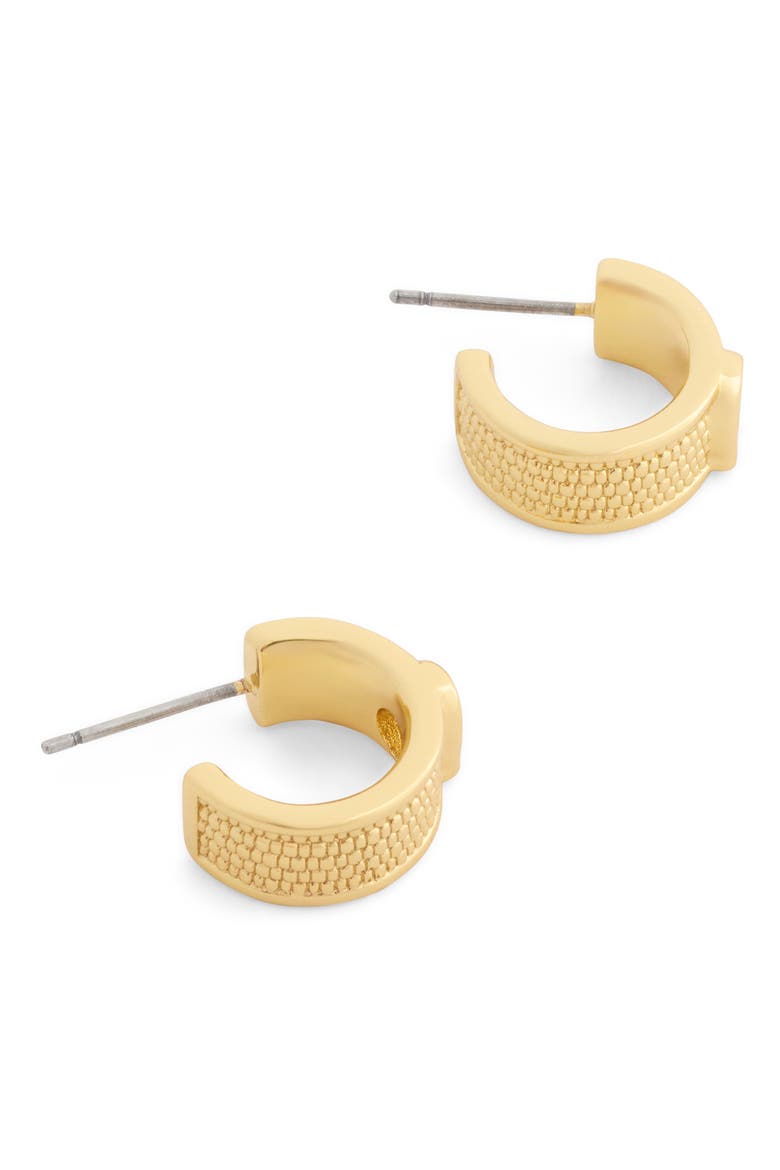 Textured Signature C Huggie Hoop Earrings, Alternate, color, SHINY GOLD