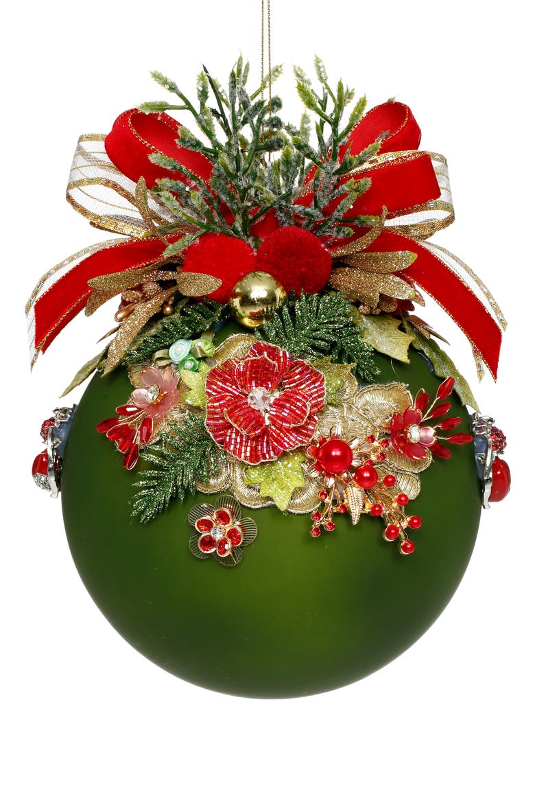 Floral Jeweled Ornament, Green, Main, color, Olive Green
