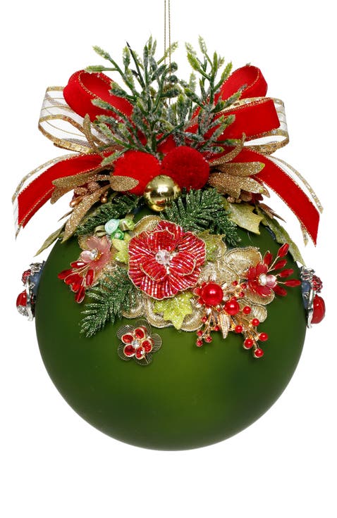 Floral Jeweled Ornament, Green
