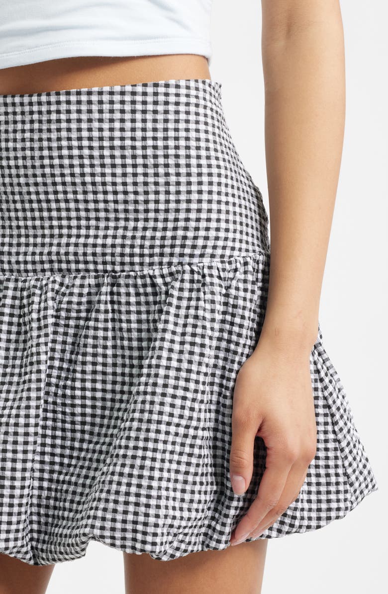 BP. Gingham Seersucker Bubble Hem Miniskirt, Alternate, color, Black- White Gingham