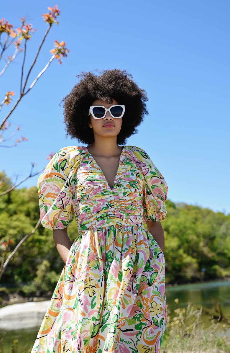 Jessie Zhao New York Wonderland Floral Taffeta Midi Dress, Alternate, color, Green