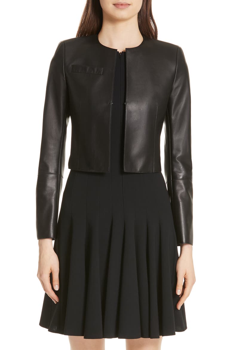'Hasso' Leather Crop Jacket, Main, color, BLACK