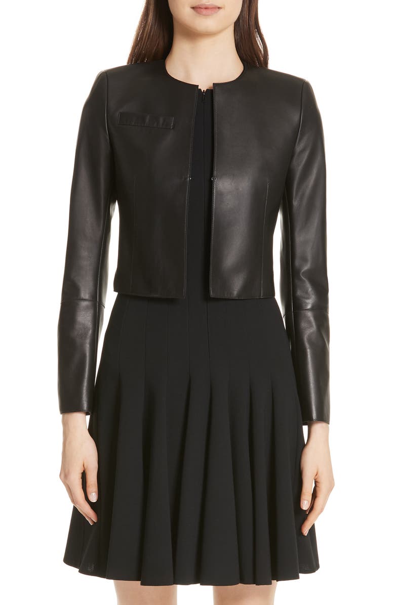 Akris 'Hasso' Leather Crop Jacket, Main, color, Black
