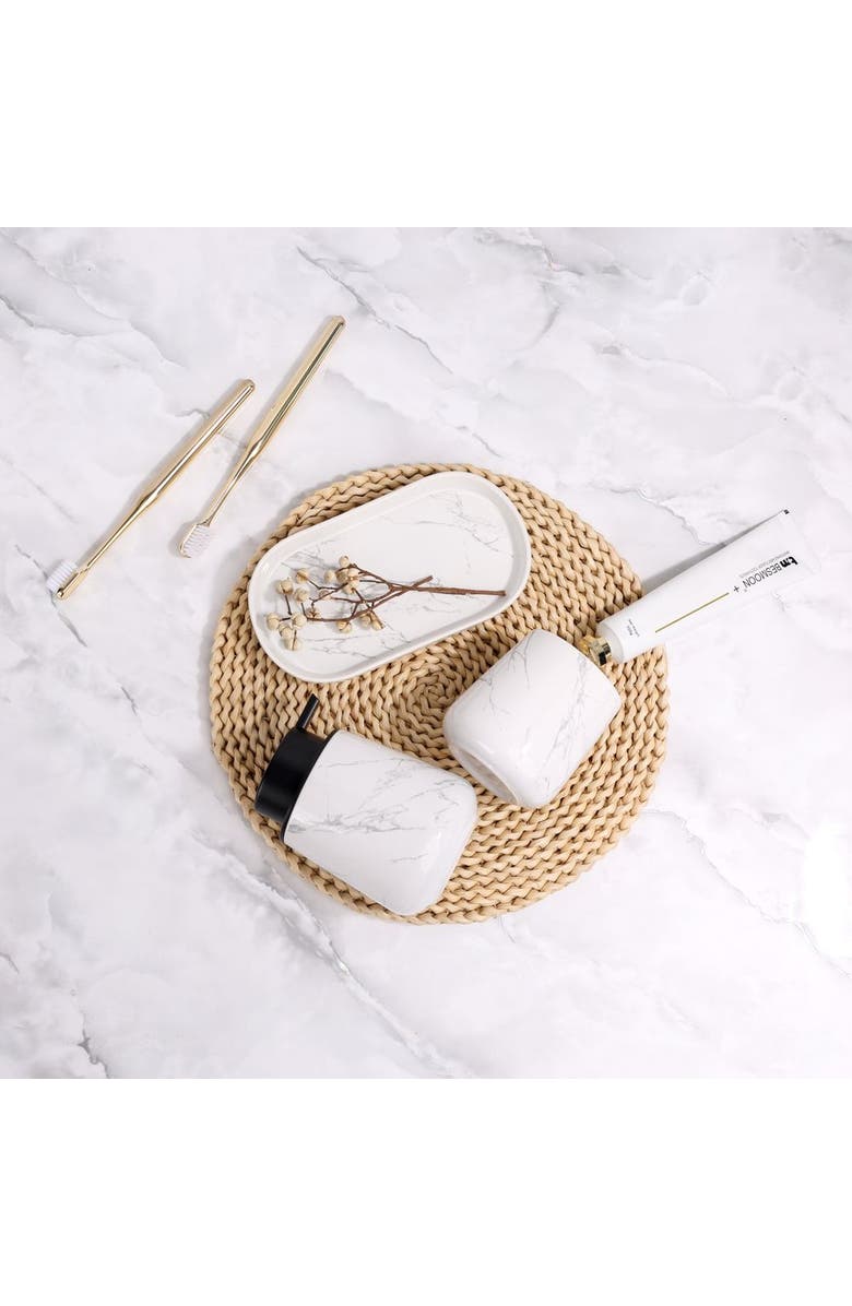 Bosilunlife Marble 3-Piece Bathroom Set Sustainable Ceramic, Alternate, color, White