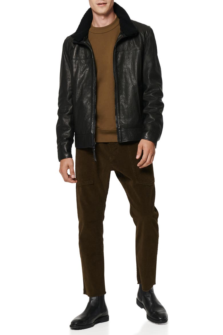 Augustine Leather Jacket with Genuine Shearling Collar, Alternate, color, BLACK