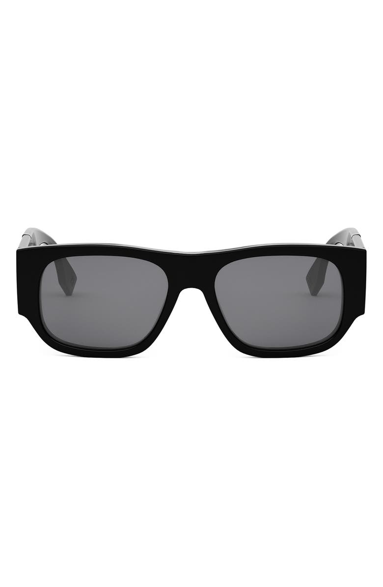 Fendi Diagonal 54mm Rectangular Sunglasses, Main, color, Shiny Black / Smoke