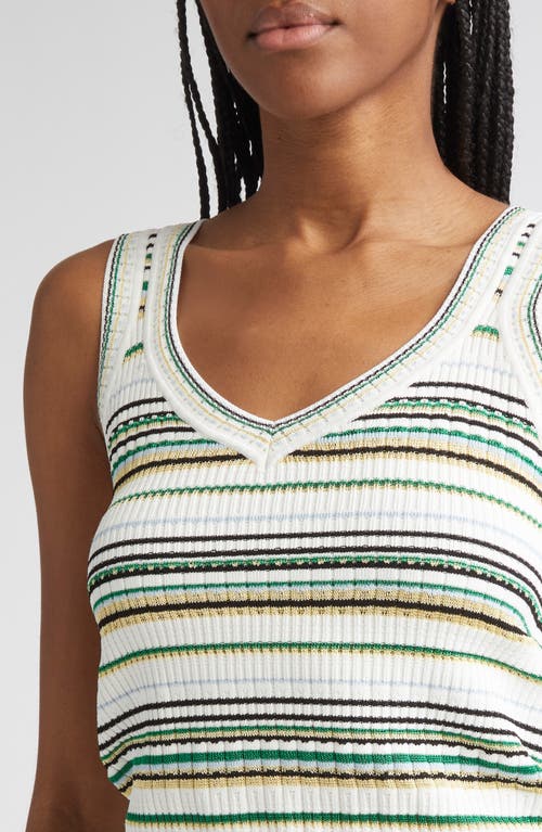 Veronica Beard Carlin Striped Ribbed-knit Tank In Green