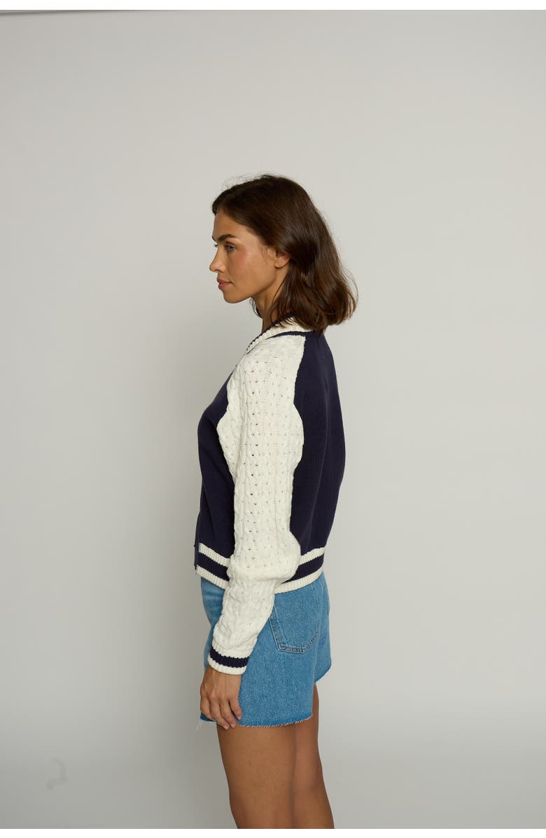 Central Park West CABLE SLEEVE KNIT BOMBER, Alternate, color, 