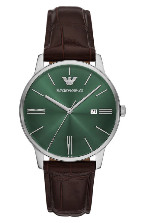 Minimalist Leather Strap Watch, 39mm