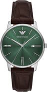 Emporio Armani Minimalist Leather Strap Watch, 39mm