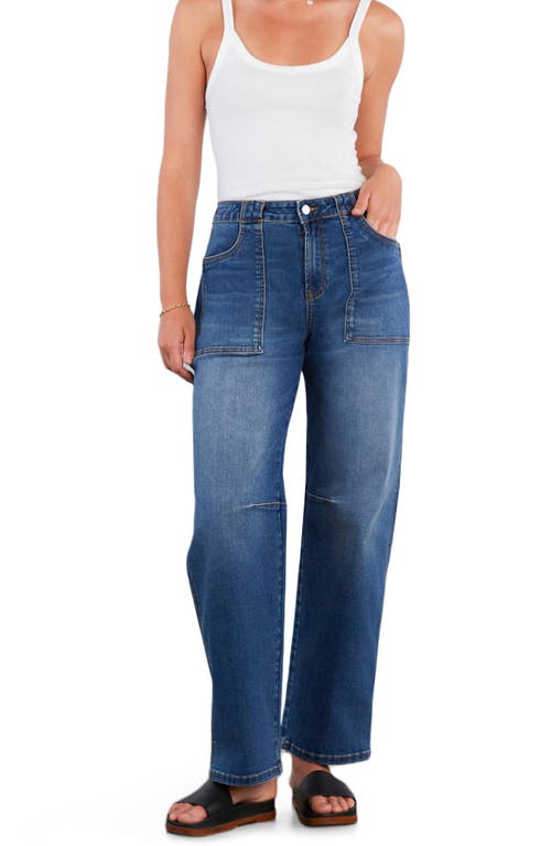 Hint Of Blu Patch Pocket Straight Leg Jeans In Blue