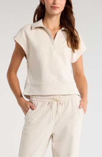 Zella Tempo Terry Half Zip Short Sleeve Sweatshirt | Nordstrom
