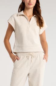 Zella Tempo Terry Half Zip Short Sleeve Sweatshirt