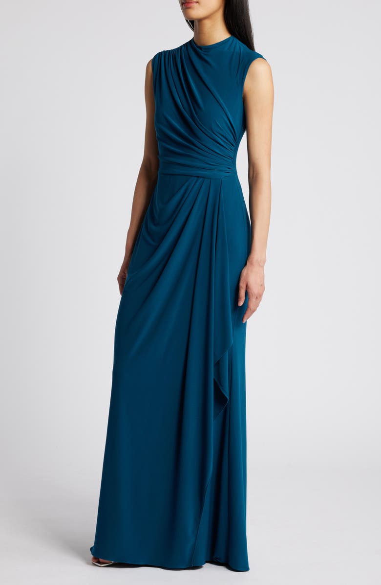 Betsy & Adam Ruched Sleeveless Gown, Alternate, color, Mallard