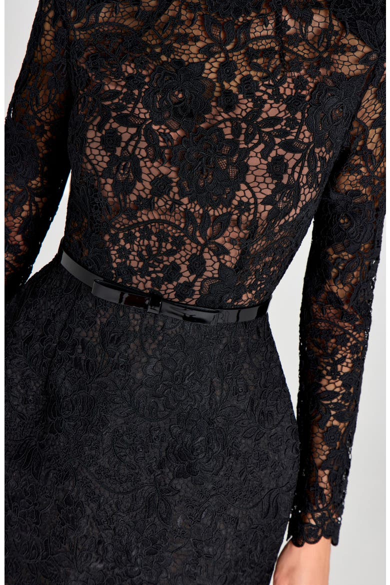 Addison Long Sleeve Lace Overlay Cocktail Minidress, Alternate, color, BLACK