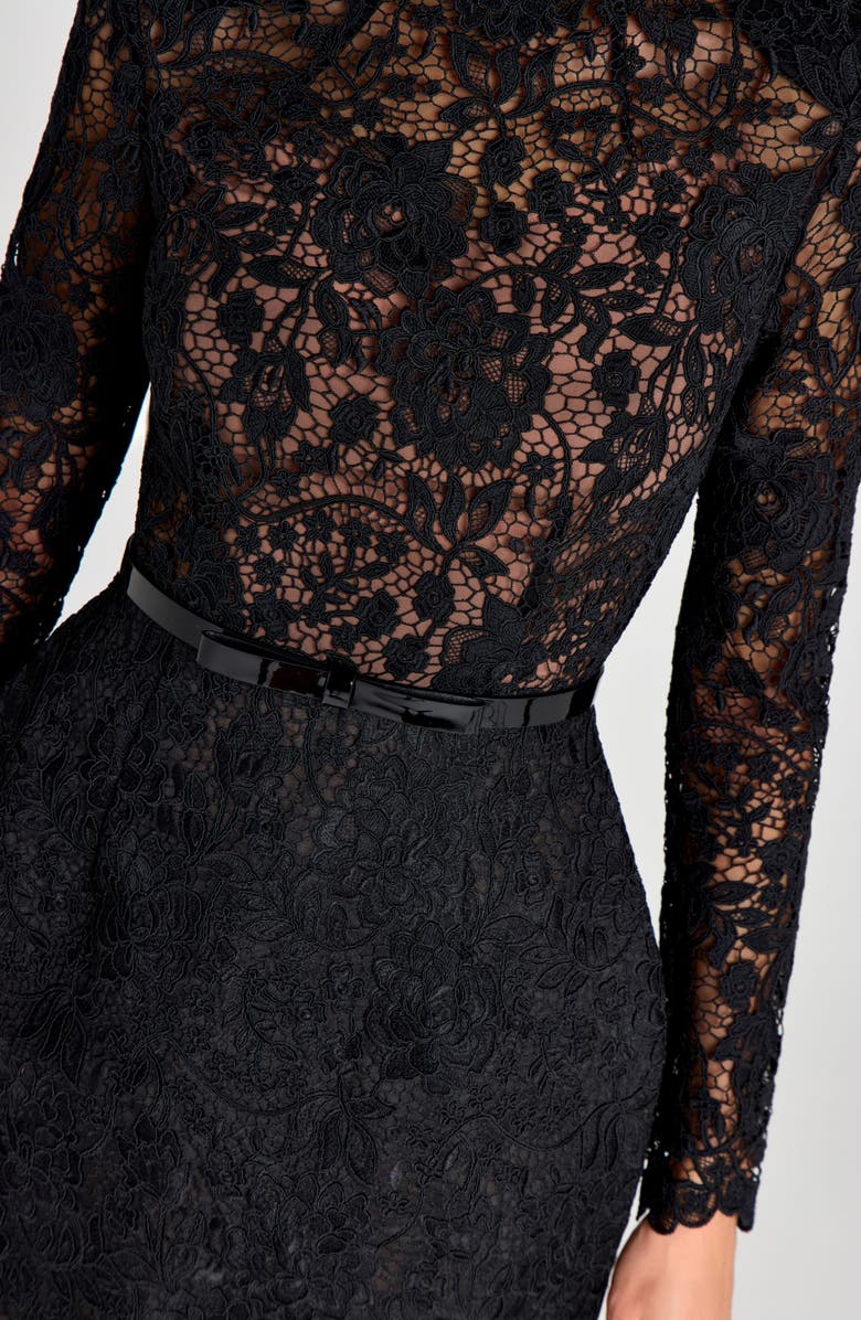 NADINE MERABI Addison Long Sleeve Lace Overlay Cocktail Minidress, Alternate, color, Black