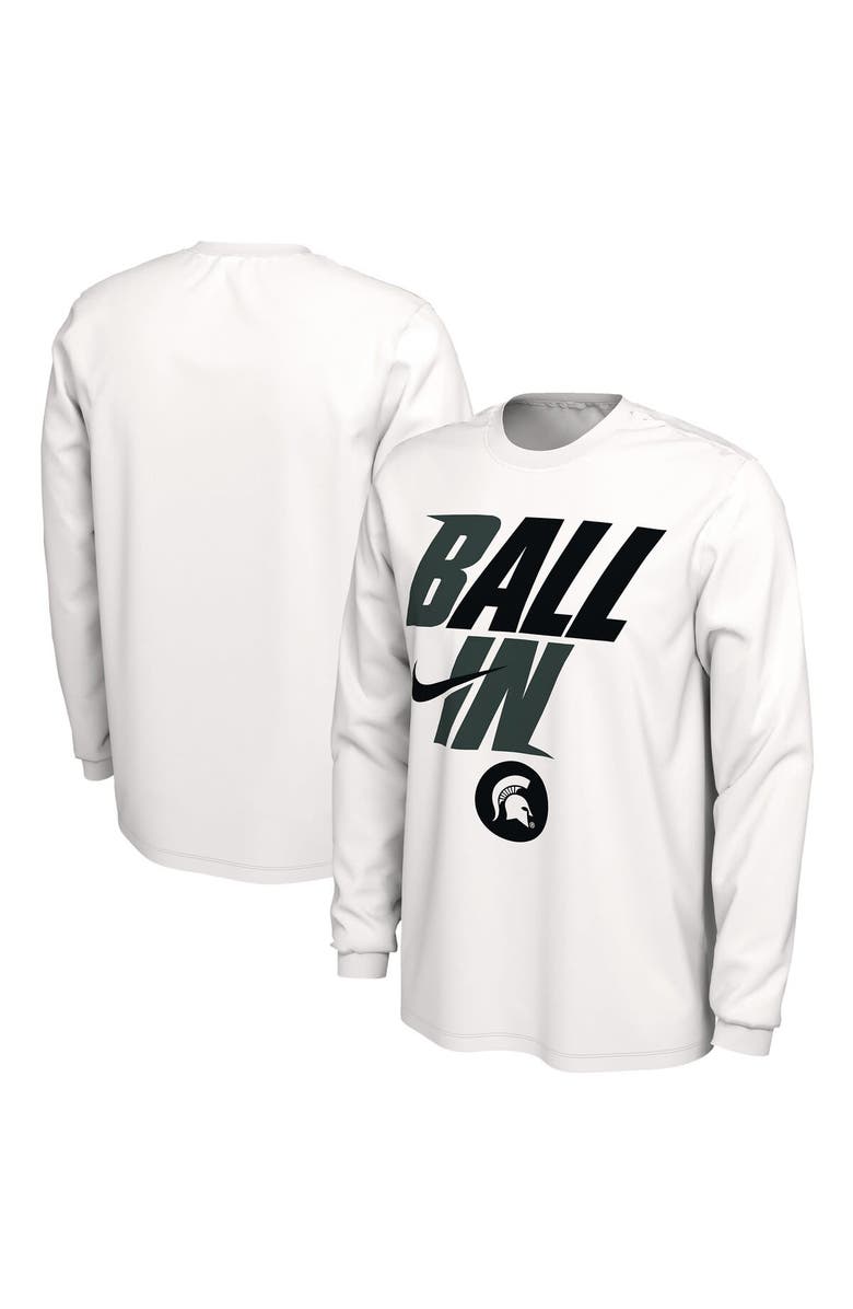 Nike Men's Nike White Michigan State Spartans Ball In Bench Long Sleeve T-Shirt, Main, color, 