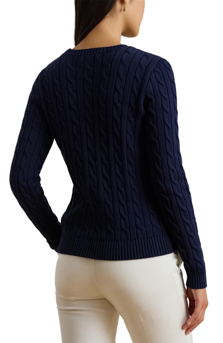 Lauren Ralph Lauren Cable Knit Embroidered Sweater, Alternate, color, Refined Navy Blue