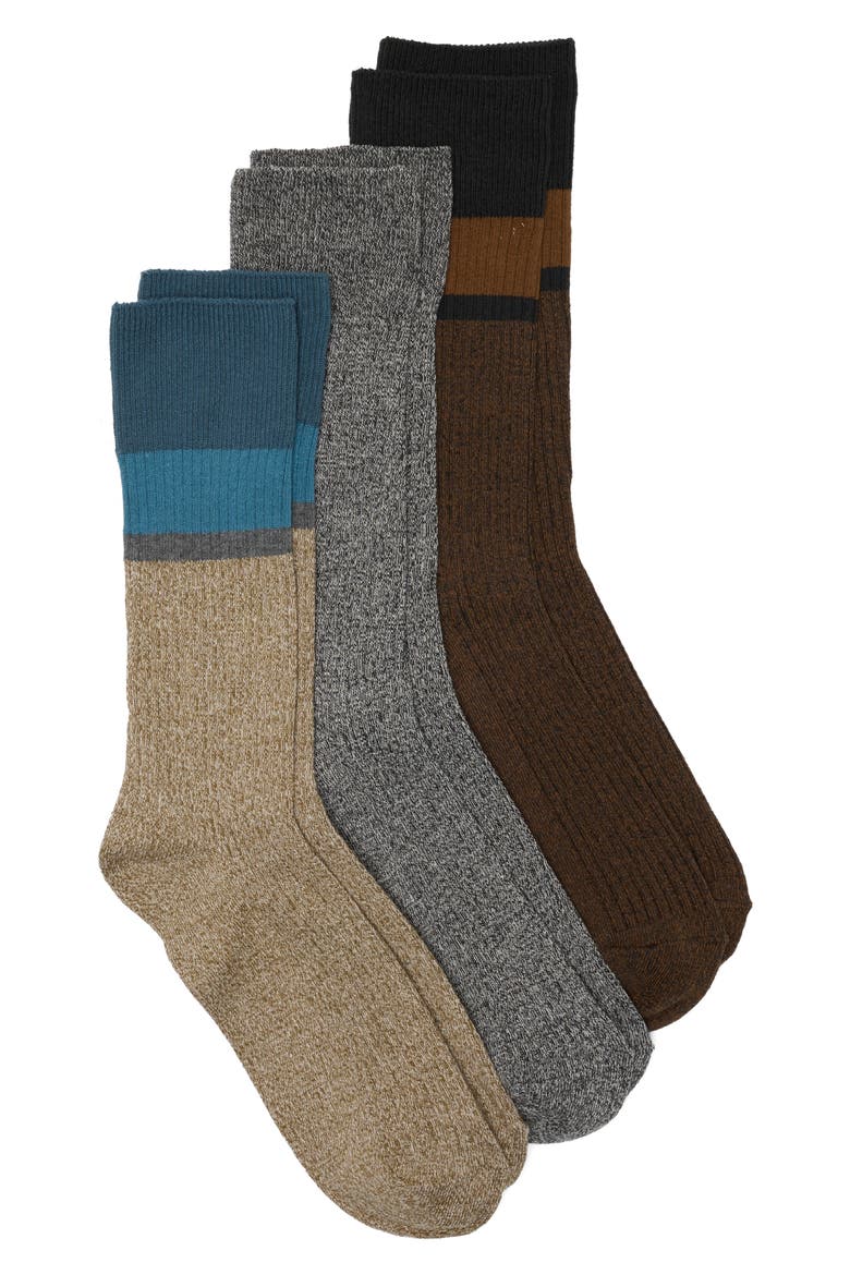 Assorted 3-Pack Crew Socks, Main, color, TAN COMBO