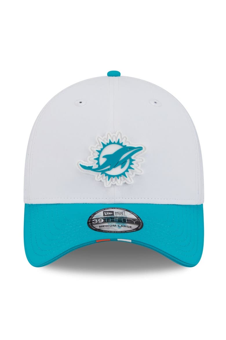 Men's New Era  White/Aqua Miami Dolphins 2025 NFL Training Camp 39THIRTY Flex Hat, Alternate, color, White