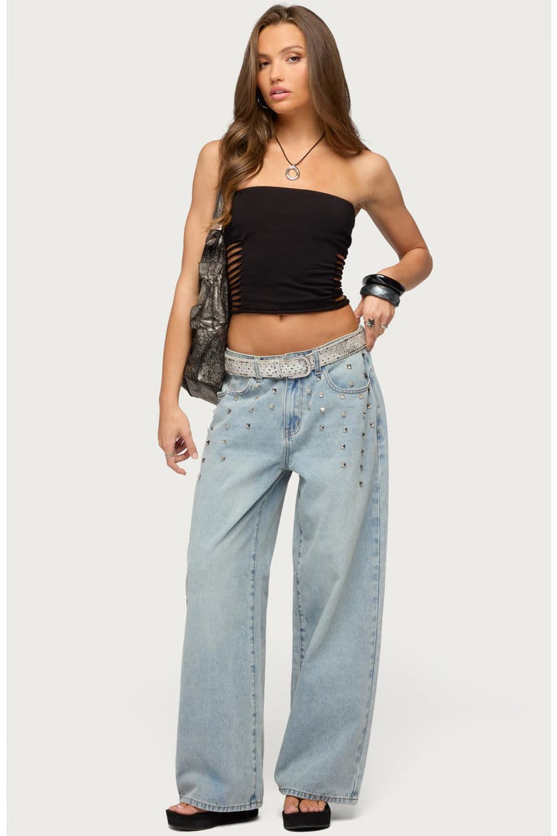 Kelcy Shredded Tube Top, Alternate, color, BLACK