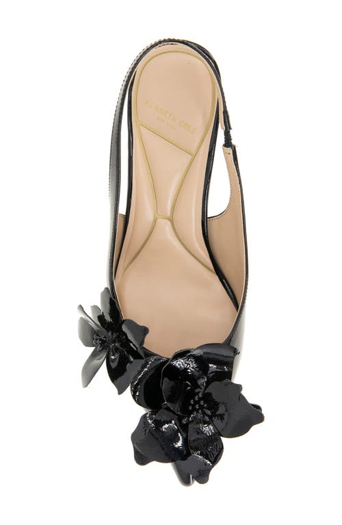 Kenneth Cole Davia Patent Floral Appliqué Slingback In Black Patent