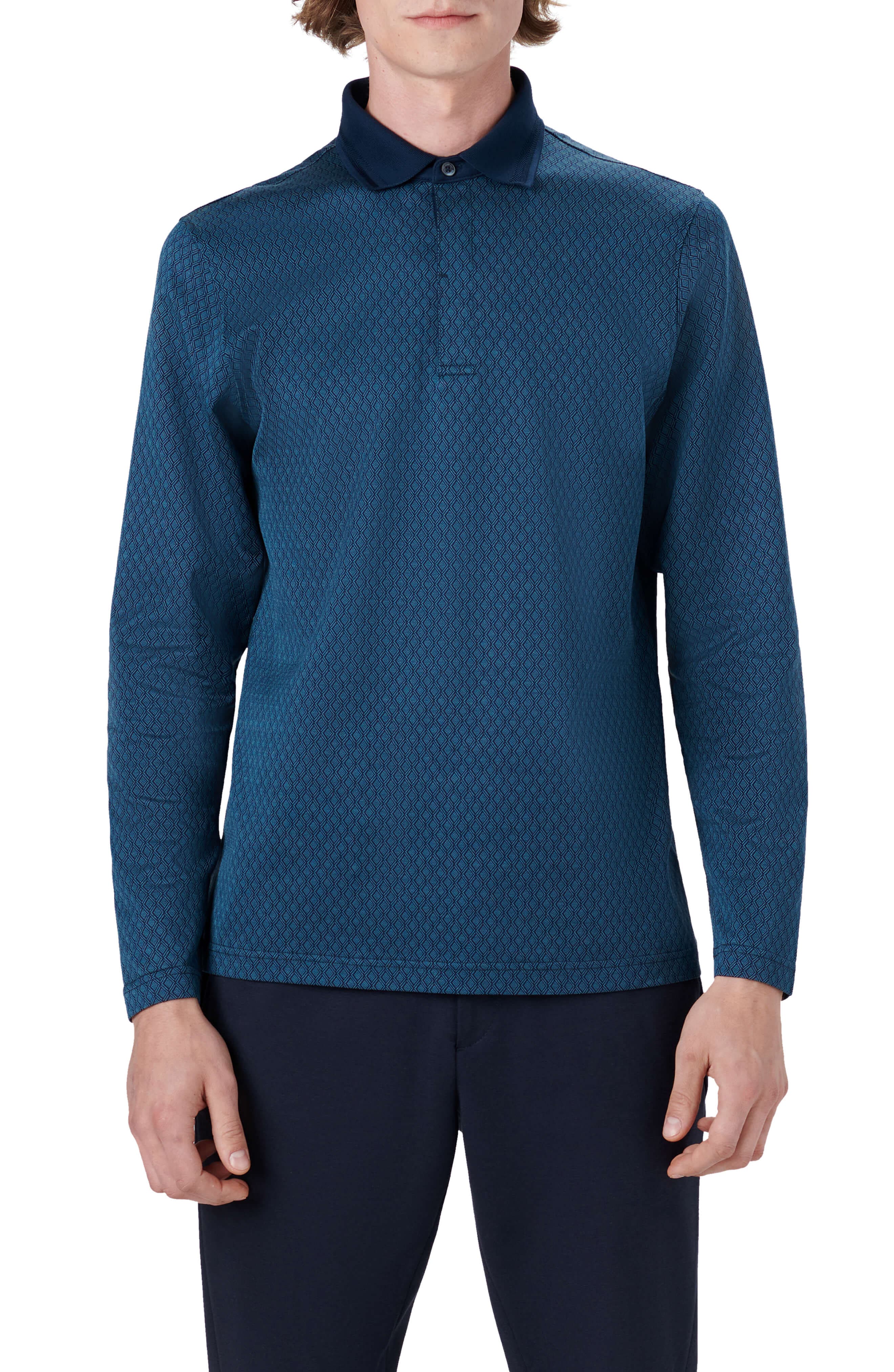 Bugatchi Three-Button Long Sleeve Polo