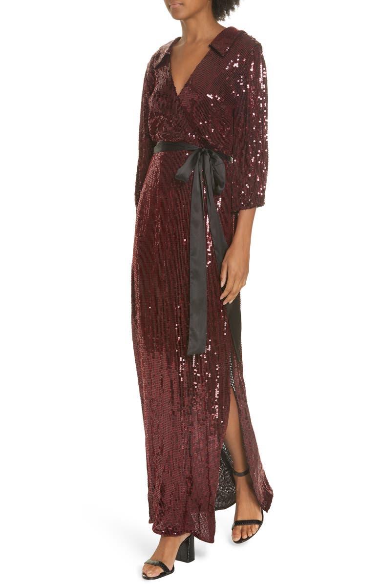 Alice + Olivia Bayley Sequin Maxi Shirtdress, Alternate, color, 