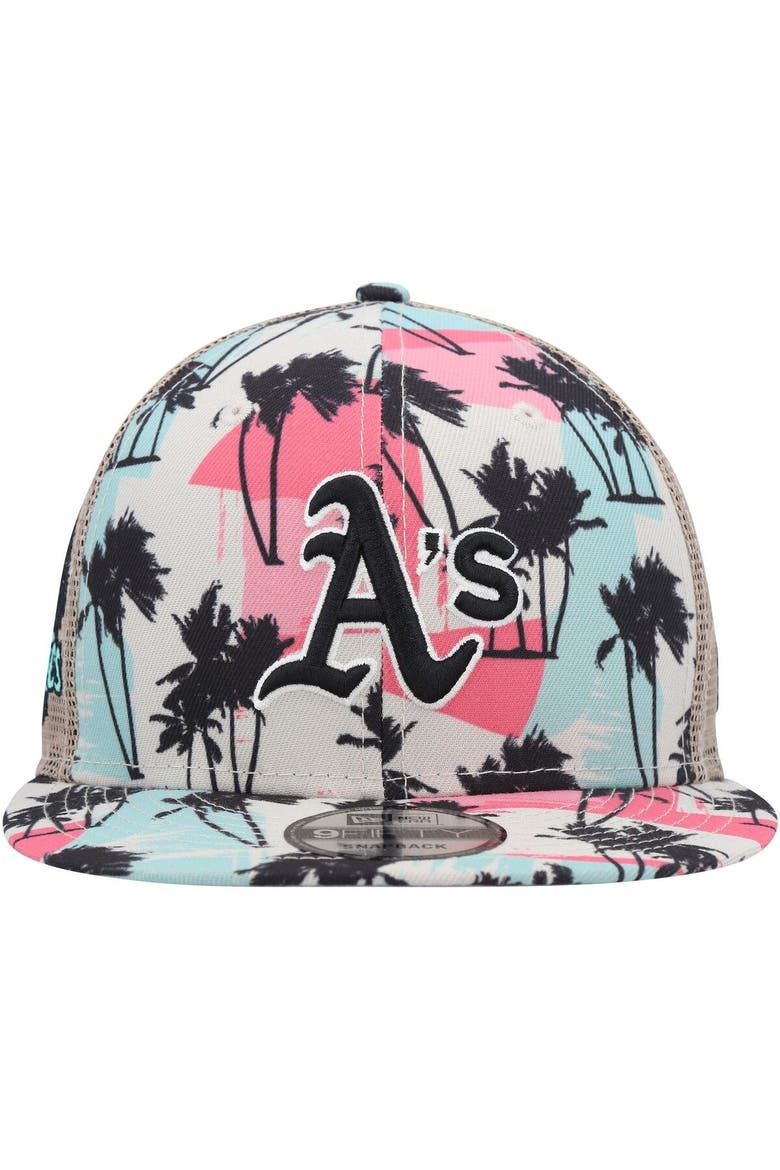 Men's New Era Natural Oakland Athletics Retro Beachin' Trucker 9FIFTY Snapback Hat, Alternate, color, Natural