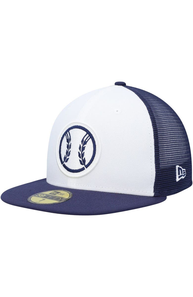 New Era Men's New Era White/Navy Milwaukee Brewers 2023 On-Field Batting Practice 59FIFTY Fitted Hat, Alternate, color, 