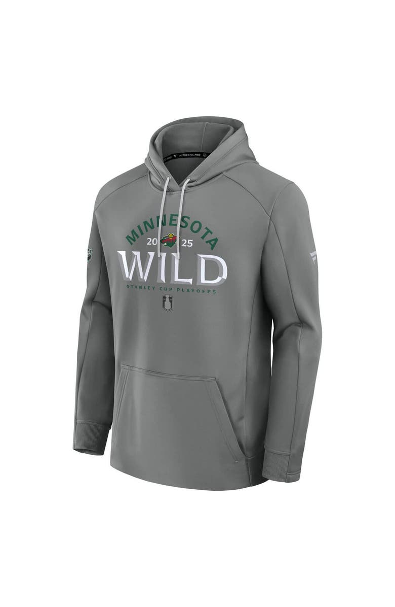 FANATICS Men's Fanatics Gray Minnesota Wild 2025 Stanley Cup Playoffs Authentic Pro Rink Fly Fleece Pullover Hoodie, Alternate, color,