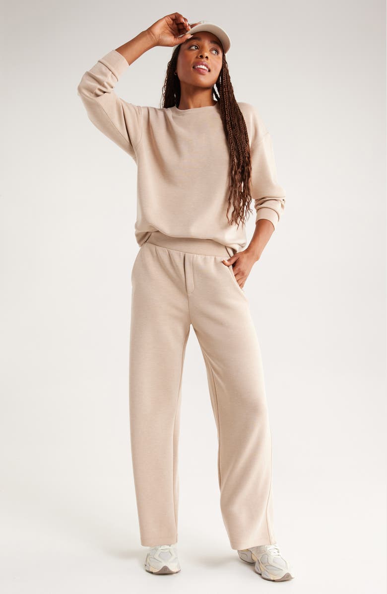 Zella Ultra Soft High Waist Straight Leg Pants, Alternate, color, Tan Kelp Heather