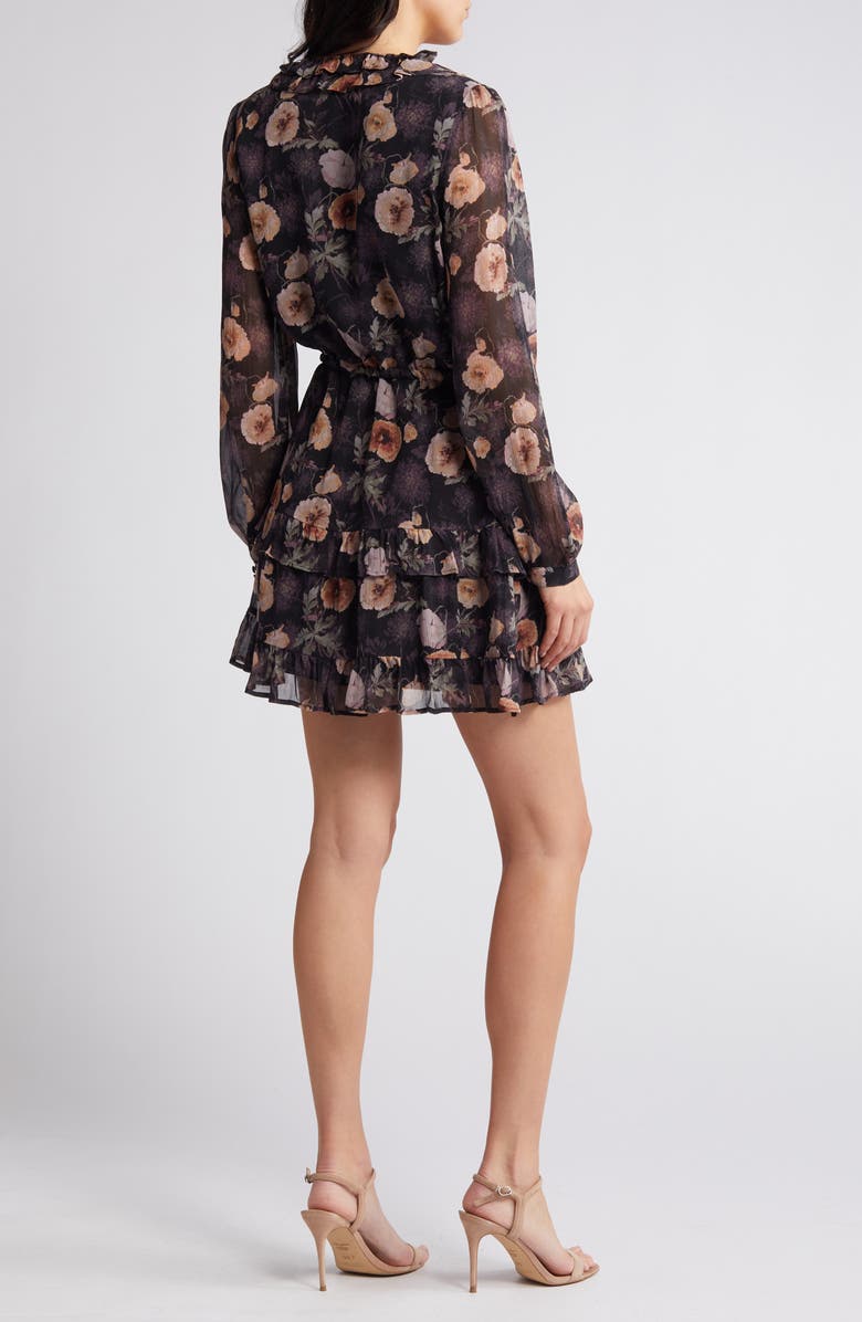 PAIGE Heirloom Floral Print Long Sleeve Silk Dress, Alternate, color, Obsidian Multi