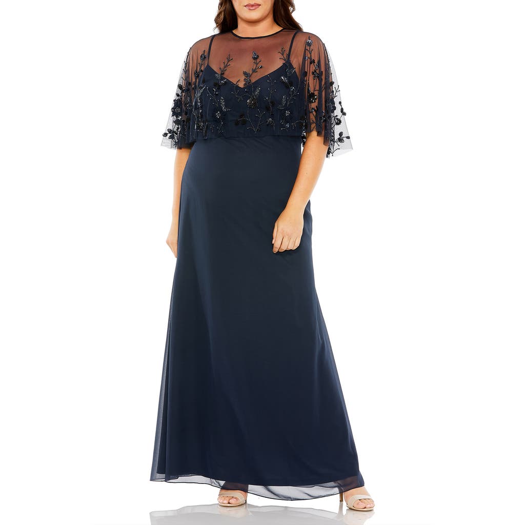 Mac Duggal Plus Capelet Gown In Midnight