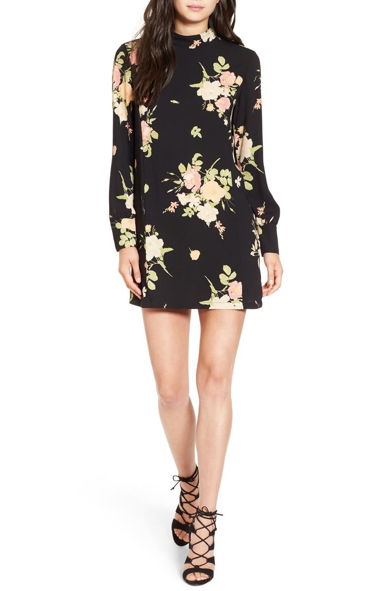 Leith Floral Print Mock Neck Shift Dress, Main, color, 